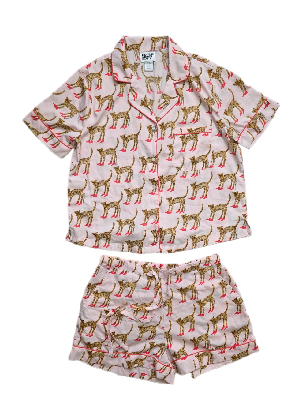 Bouffants Broken Hearts Pajama Set Womens Small Pink Cheetah in Heels Top Shorts